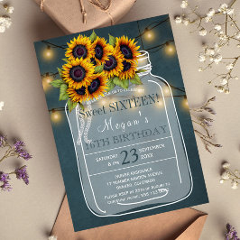 Rustic | Sunblommor ljus mason burk sweet sixteen Inbjudningar