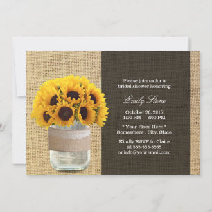 Rustic Sunblommor & Mason Burk Burlap Möhippa Inbjudningar