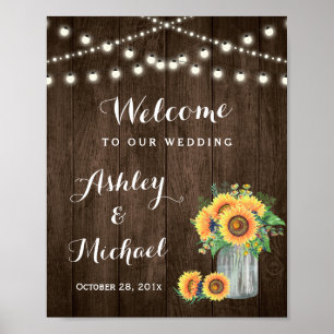 Rustic Sunblommor Mason Burk Ljus Bröllop Poster