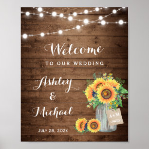 Rustic Sunblommor Mason Burk Ljus Bröllop Poster