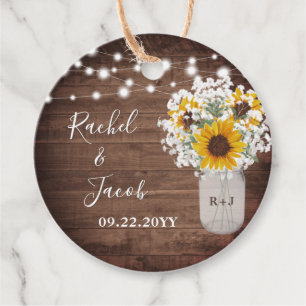 Rustic Sunblommor Monogram Burk Ljus Bröllop Gåvor Etiketter