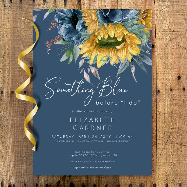 Rustic Sunblommor Nåt blått Möhippa Inbjudningar (Rustic Sunflowers Something Blue Bridal Shower Invitation)