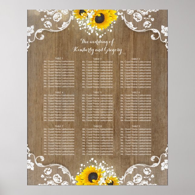 Rustic Sunblommor och Babyns andedräkt Snöre Wood Poster (Framsidan)