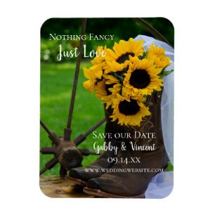 Rustic Sunblommor och Boots Bröllop spara datum Magnet