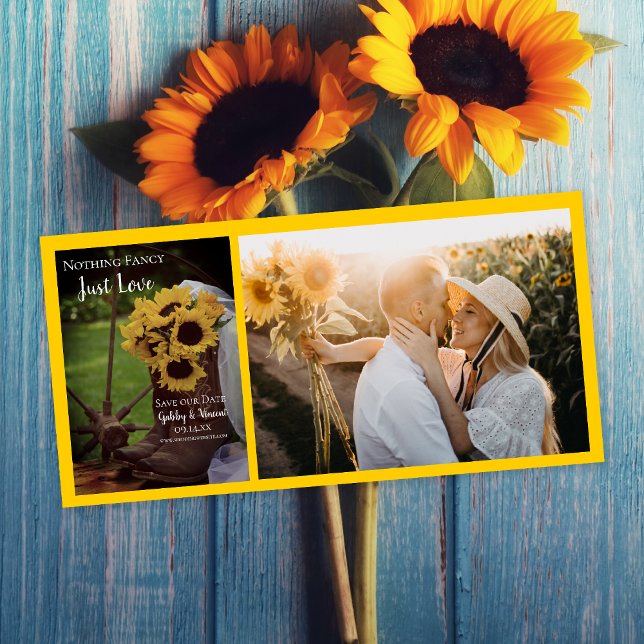 Rustic Sunblommor och Boots Bröllop spara datum Spara Datumet (Skapare uppladdad)