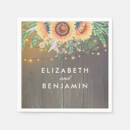 Rustic Sunblommor och String Ljus Wood Barn Pappersservett