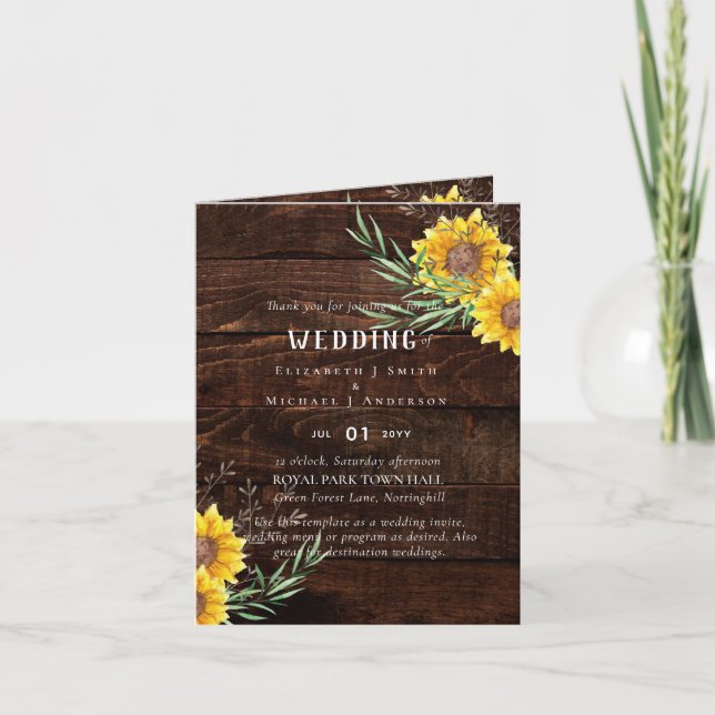 Rustic Sunblommor Olive Löv Bröllop Anteckningskort (Framsida)