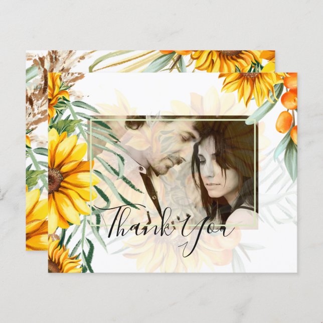 Rustic Sunblommor Pampas Grass Bröllop (Fram/baksida)