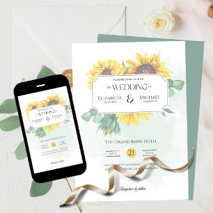 Rustic Sunblommor Print eller Digital Bröllop Inbjudningar