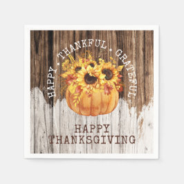 Rustic Sunblommor Pumpkin Wood Thanksgiving Pappersservett