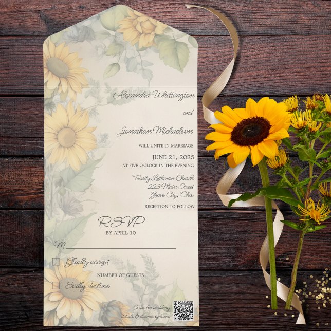Rustic Sunblommor QR-kod (Also available without QR code and with or without dinner options. )