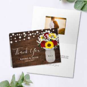 Rustic Sunblommor Ro Mason Burk Photo Bröllop Tack Kort