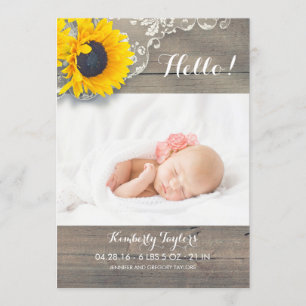 Rustic Sunblommor Snöre Newborn Baby FotoBirth Meddelande
