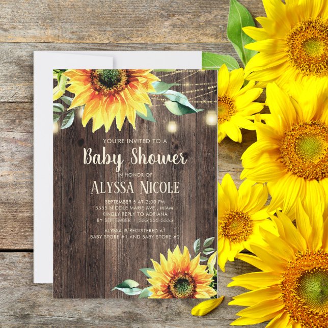 Rustic Sunblommor String Ljus Baby Shower Invita Inbjudningar (Skapare uppladdad)