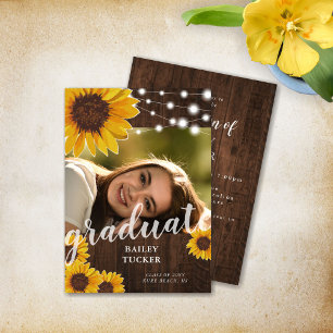 Rustic Sunblommor String Ljus Photo Studenten Inbjudningar