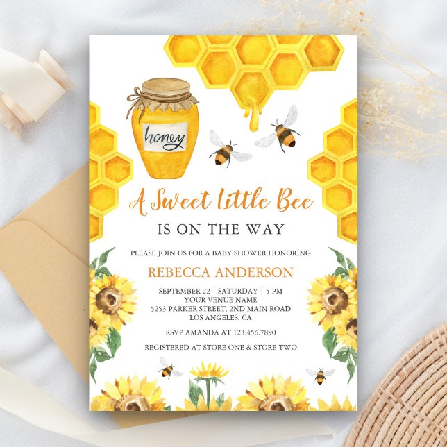 Rustic Sunblommor Sweet honey Bee Baby Shower Inbjudningar (Skapare uppladdad)