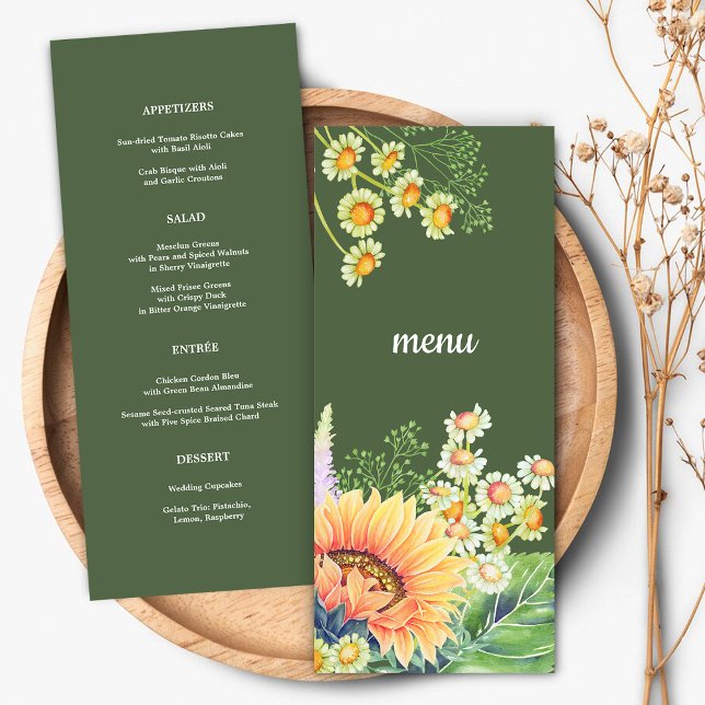Rustic Sunblommor Wildblommor Bröllop Menu-kort Meny (Skapare uppladdad)