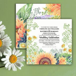Rustic Sunblommor Wildblommor Watercolor Bröllop Inbjudningar