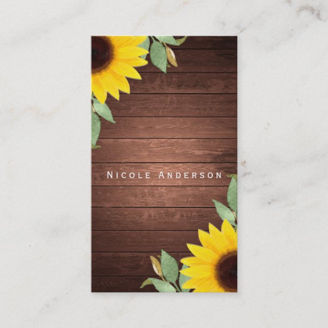 Rustic Sunblommor & Wood Elegant Land Chic Visitkort (Framsida)