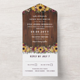 Rustic Sunblommor Wood Grain Bröllop