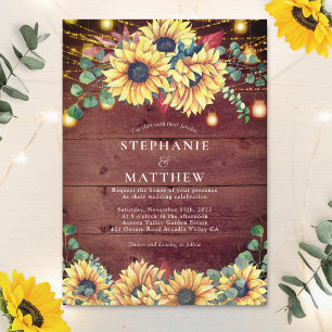 Rustic Sunblommor Wood Mason Burk Ljus Bröllop Inbjudningar