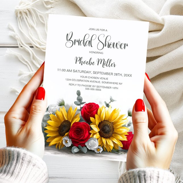 Rustic Sunflower and Red Rose Floral Bridal Shower Inbjudningar (Skapare uppladdad)