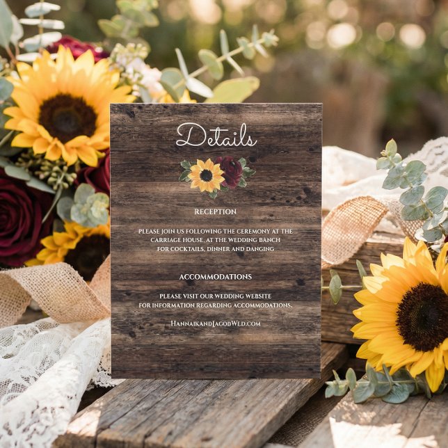 Rustic Sunflower and Roses Wedding Details Tilläggskort (Skapare uppladdad)