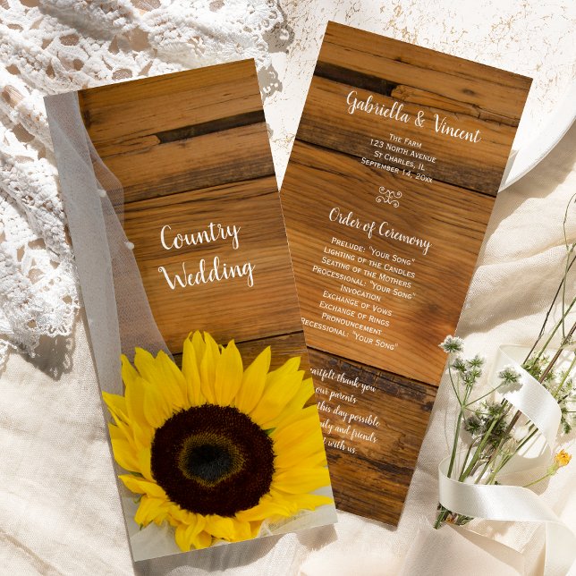 Rustic Sunflower and Veil Country Wedding Program (Skapare uppladdad)