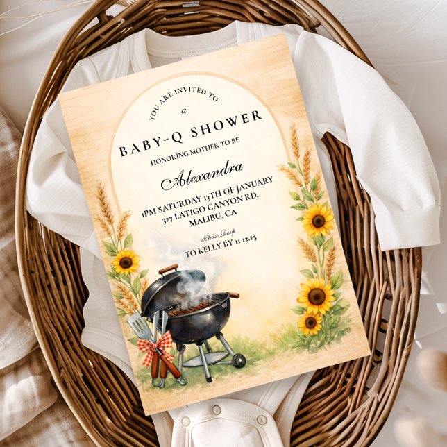 Rustic Sunflower Baby Q Baby Shower Inbjudningar (Skapare uppladdad)