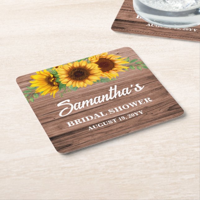 Rustic Sunflower Bridal Shower Underlägg Papper Kvadrat (Vinklad)
