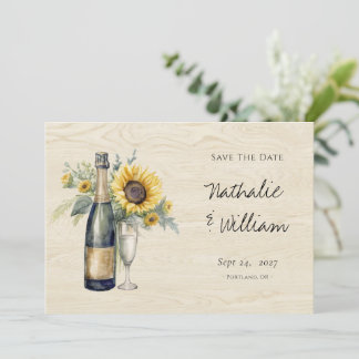 Rustic Sunflower Champagne Save the Date Card Spara Datumet