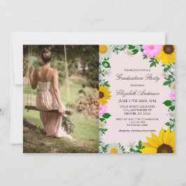 Rustic Sunflower Daisy Floral Graduation Party Inbjudningar