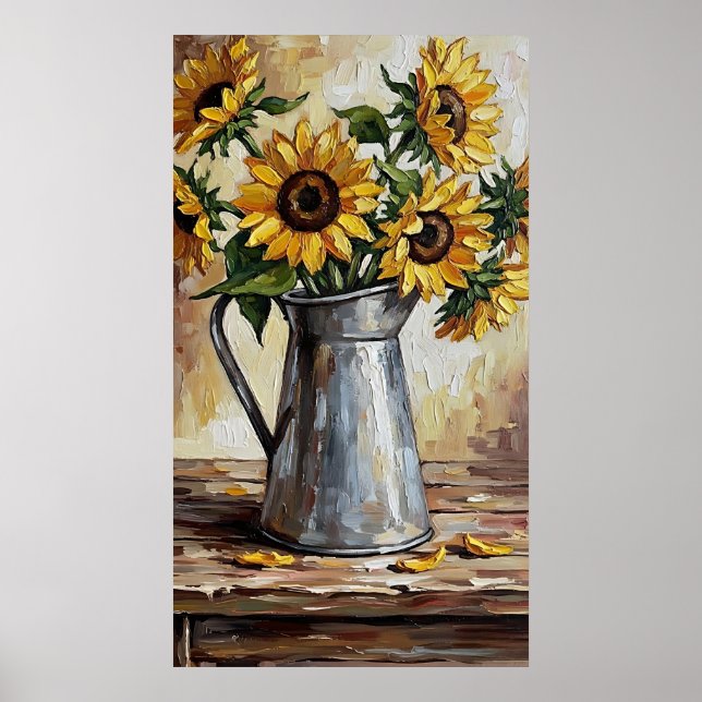 Rustic Sunflower Decor Expressionist Painting Poster (Framsidan)