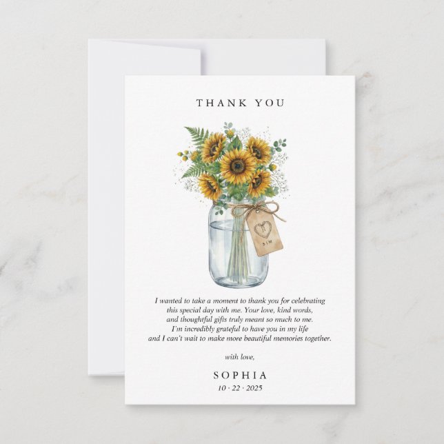 Rustic Sunflower Flat Thank You Card Tack Kort (Framsida)
