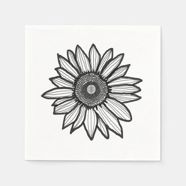 Rustic Sunflower Floral Black & White Napkin Pappersservett (Framsidan)