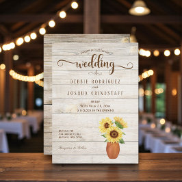 Rustic Sunflower Floral on Wood Wedding Invitation Inbjudningar