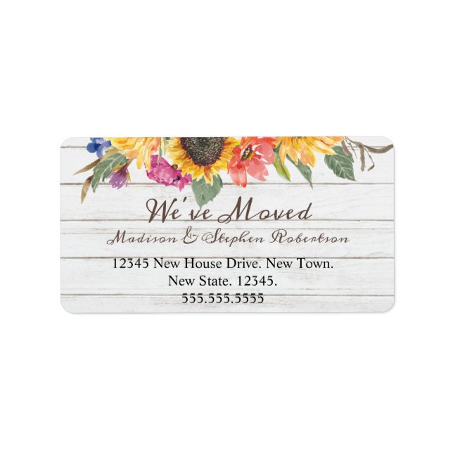 Rustic Sunflower Flyttar | Ny adress Adressetikett (Framsidan)