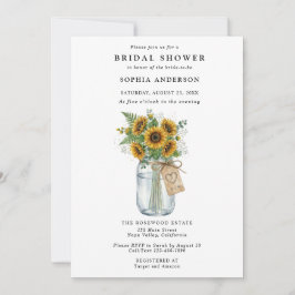 Rustic Sunflower Mason Jar Bridal Shower Inbjudningar