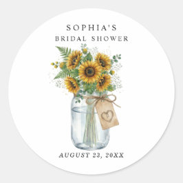 Rustic Sunflower Mason Jar Bridal Shower Runt Klistermärke