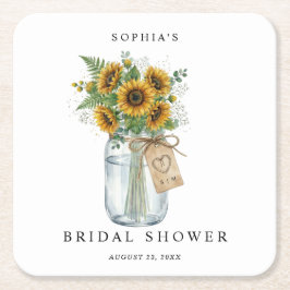 Rustic Sunflower Mason Jar Bridal Shower Square Underlägg Papper Kvadrat