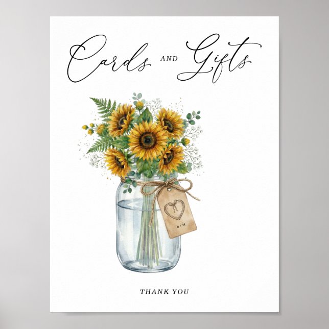 Rustic Sunflower Mason Jar Cards & Gifts Sign Poster (Framsidan)