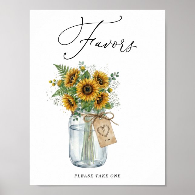 Rustic Sunflower Mason Jar Favors Sign Poster (Framsidan)