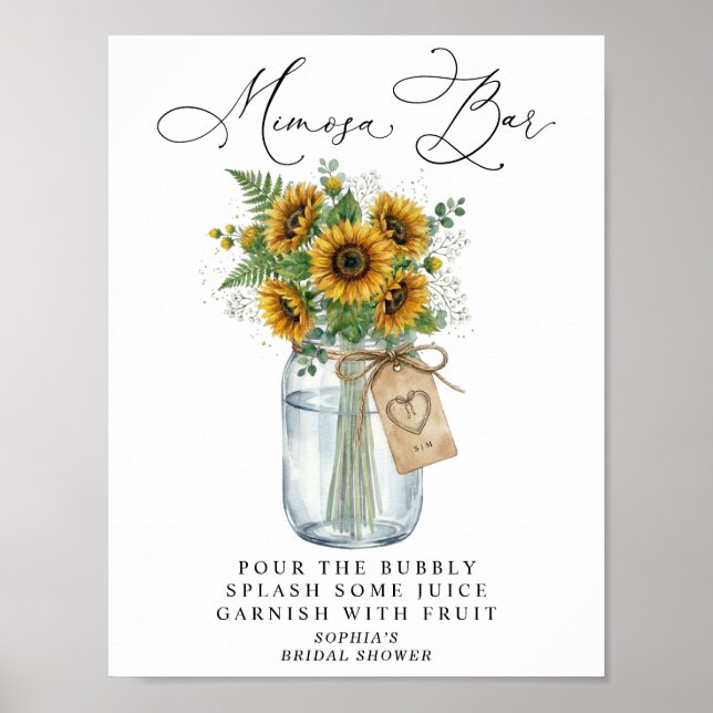 Rustic Sunflower Mason Jar Mimosa Bar  Poster (Framsidan)