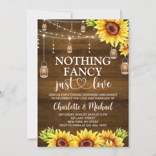 Rustic Sunflower Nothing Fancy Just Love Wedding Inbjudningar (Framsida)