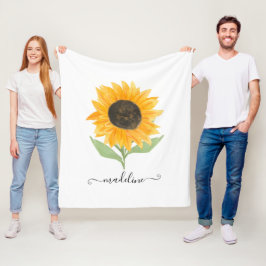 Rustic Sunflower Personalized Name Script Fleecefilt