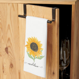 Rustic Sunflower Personalized Name Script Kökshandduk