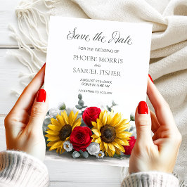 Rustic Sunflower Red Rose Wedding Save the Date Spara Datumet