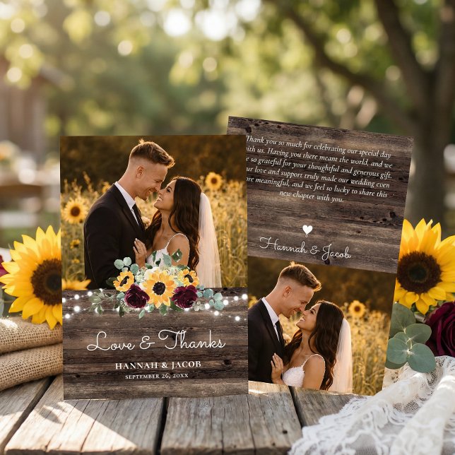Rustic Sunflower Roses Wedding Tack Kort (Skapare uppladdad)
