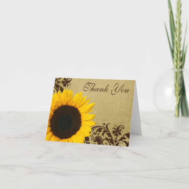 Rustic Sunflower Swirls Thank You Tack Kort (Framsida)