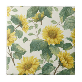Rustic Sunflower Watercolor Floral Farmhouse Kakelplatta